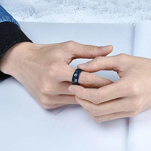 6MM 8MM Women's or Men's Tungsten Carbide Wedding Rings Black and Blue Tone with Maple Wood Inlay High Polish Domed Top
