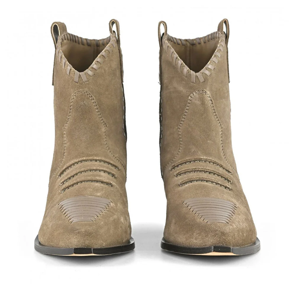 Pointed Toe Block Heel Taupe Braid Short Cowboy Boots for Women