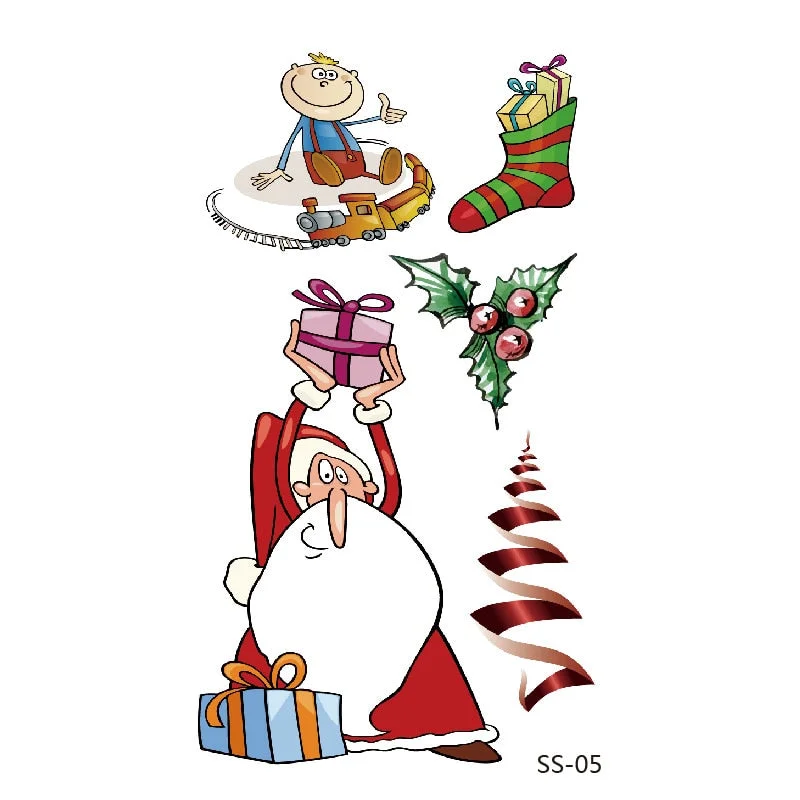 Christmas Tattoo Stickers Santa Claus Temporary Fake Tattoos Paste on Face Arm Leg for Children Body Art Sticker