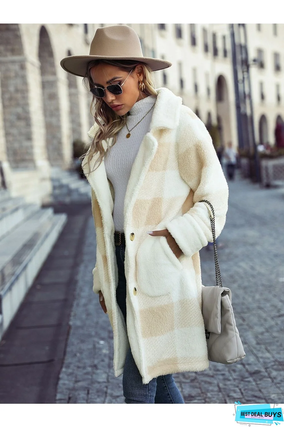 Plaid Button Down Coat with Pockets