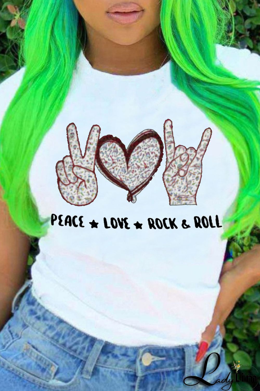 White Fashion Casual Print Basic O Neck T-Shirts