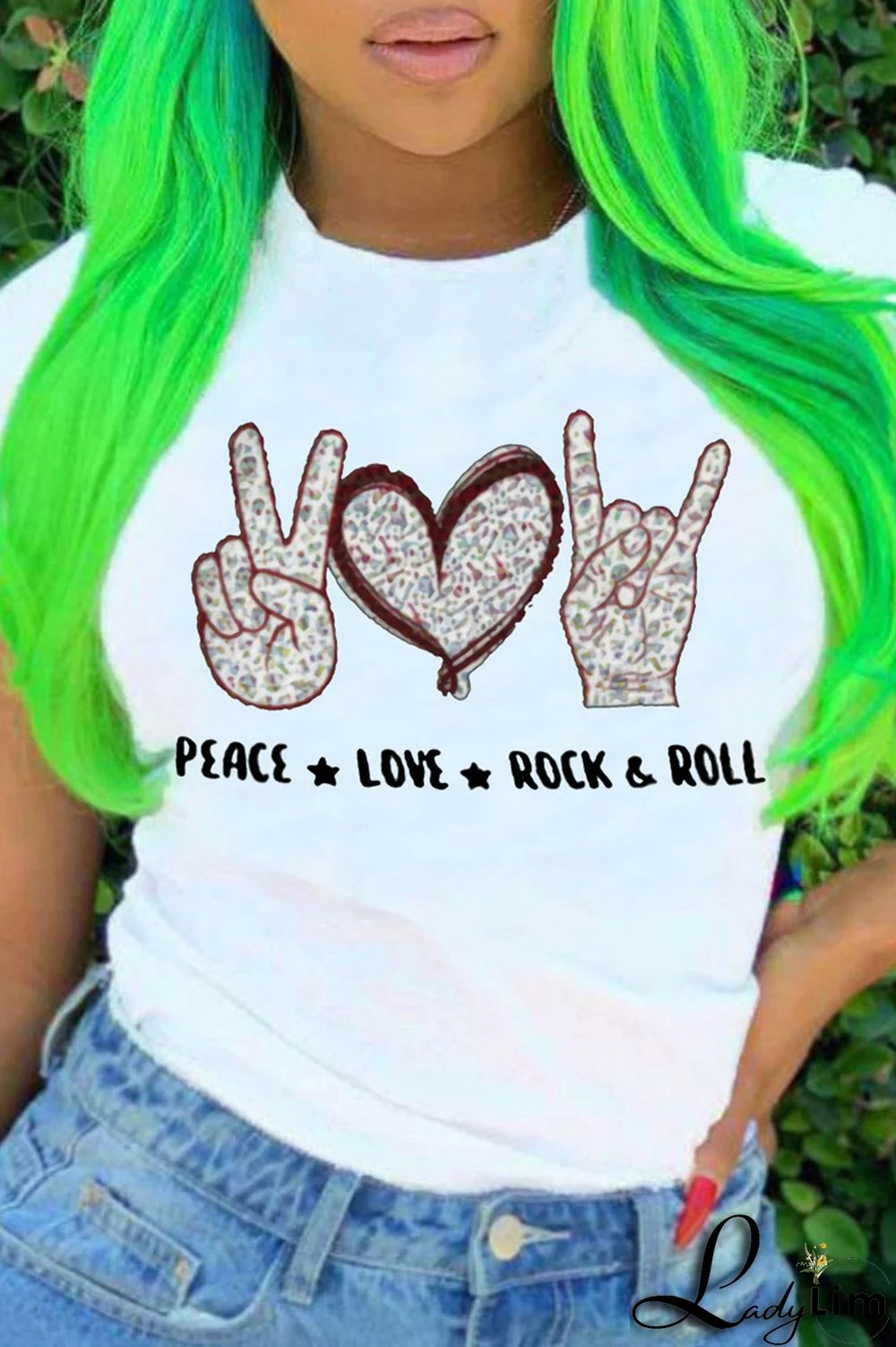 White Fashion Casual Print Basic O Neck T-Shirts