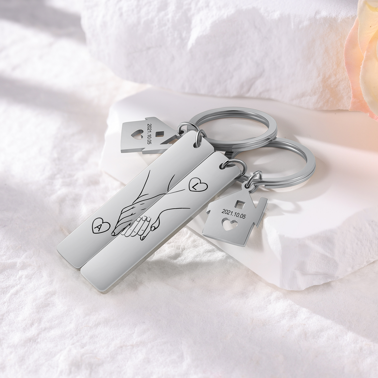 To My Man/My Love Keychain Holding Hands Couple Keychain Set Personalised Date Initial Keyring Matching Couple Gifts-Jessemade AU