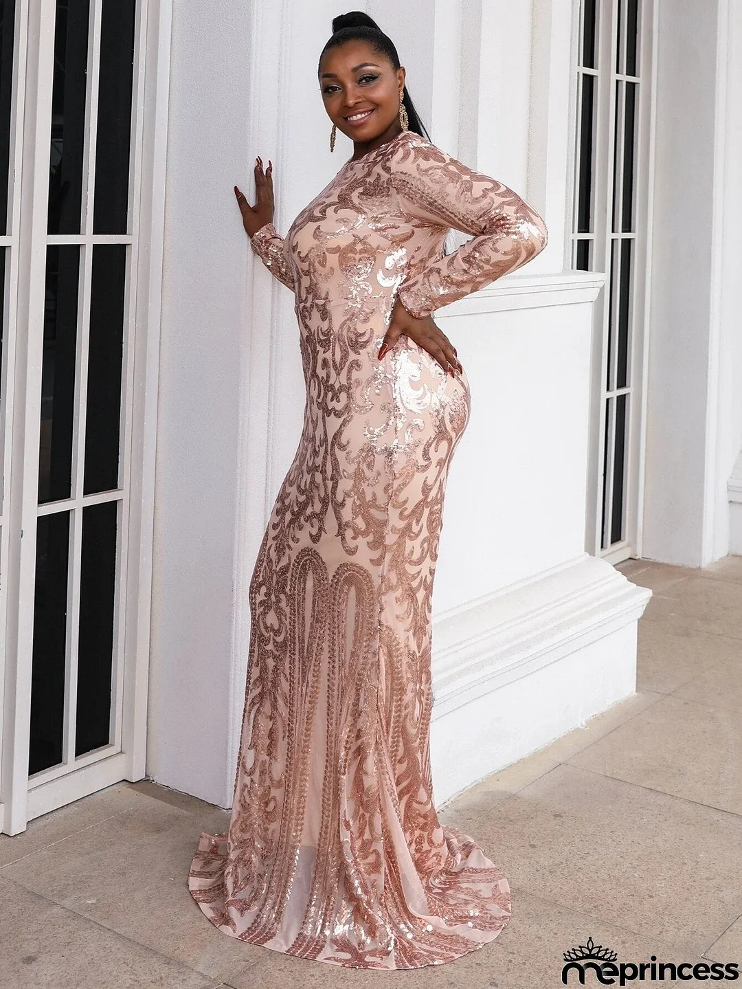 Missord Plus Mermaid Hem Sequin Prom Dress P0017