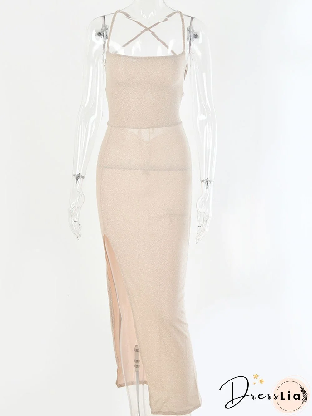 Articat Long Backless Maxi Dress Women Spaghetti Strap High Split Bodycon Bandage Summer Dress Elegant Slim Party Dress Vestidos