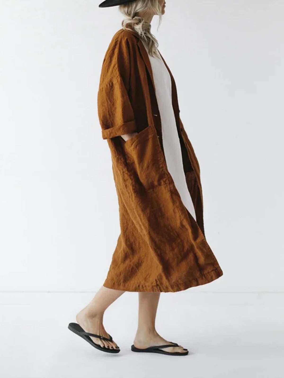 Linen kimono coat mustard