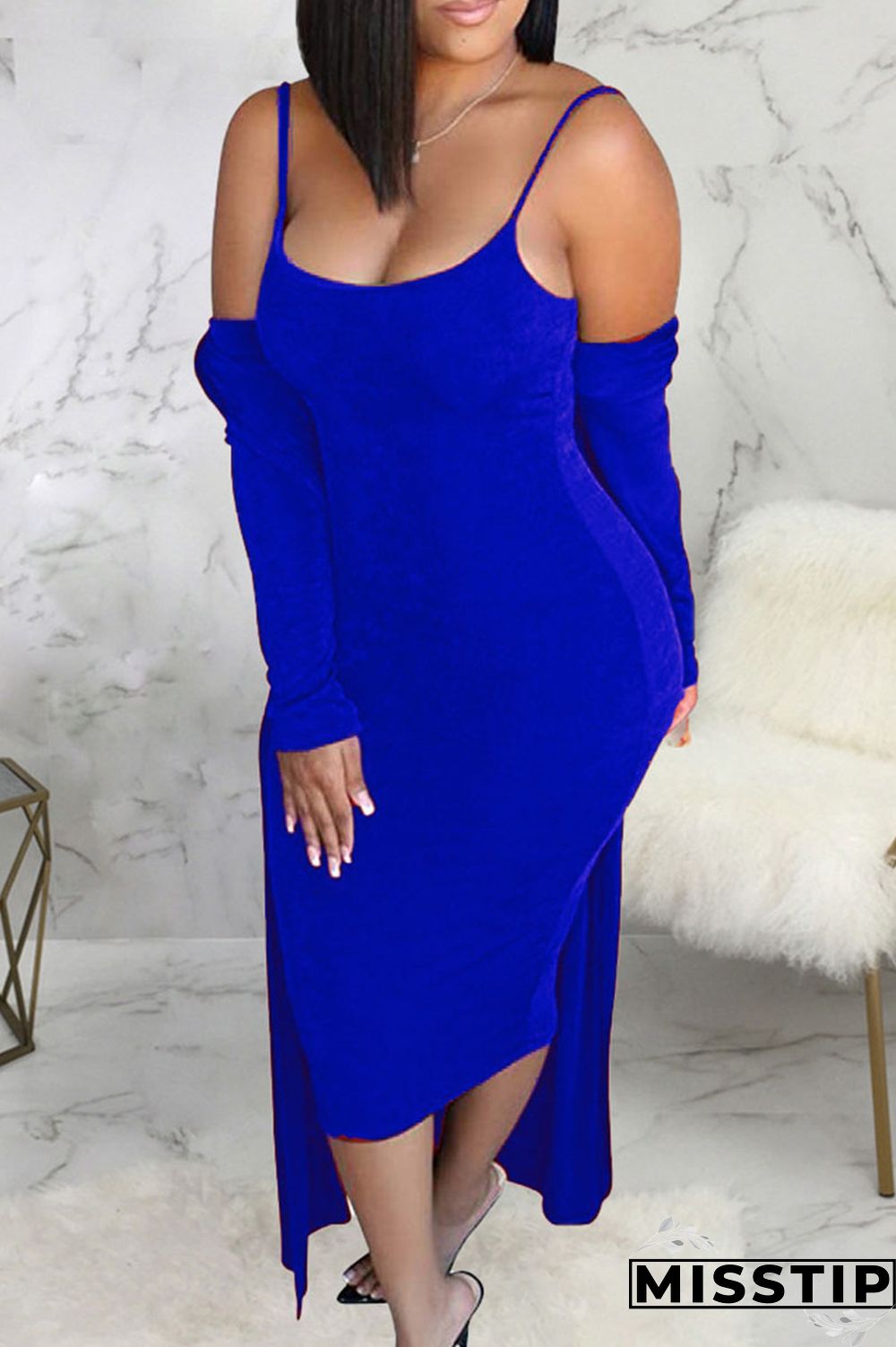 Black Casual Solid Patchwork Spaghetti Strap Long Sleeve Two Pieces