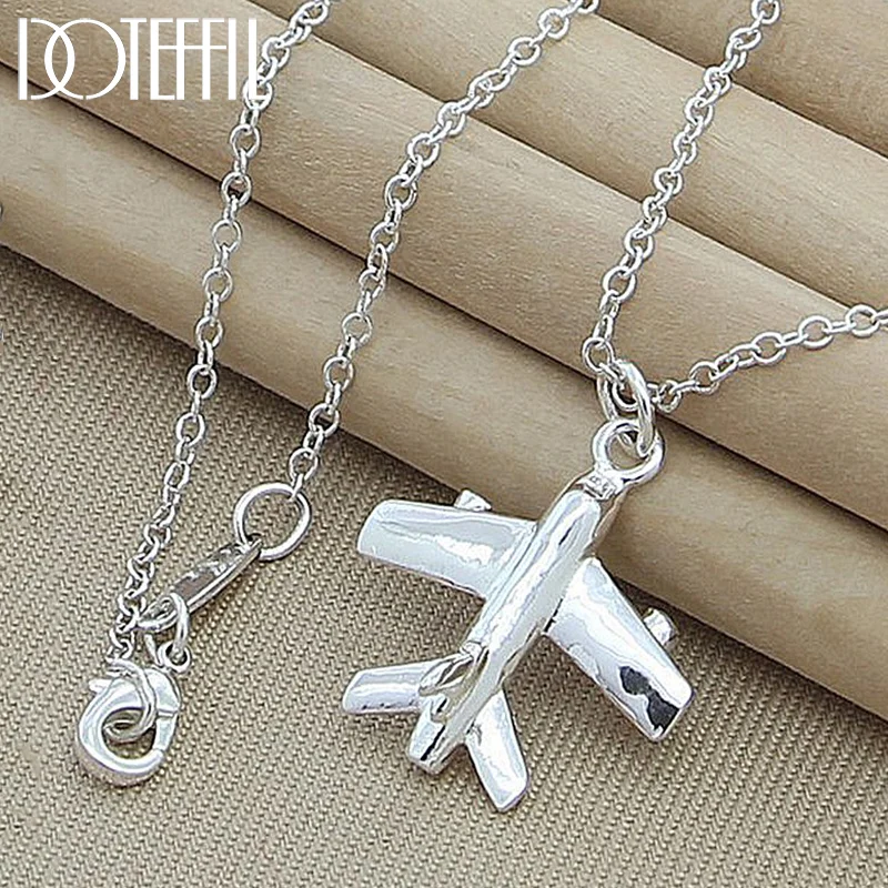 DOTEFFIL 925 Sterling Silver Aircraft Plane Pendant Necklace 18-30 Inch Chain For Woman Jewelry