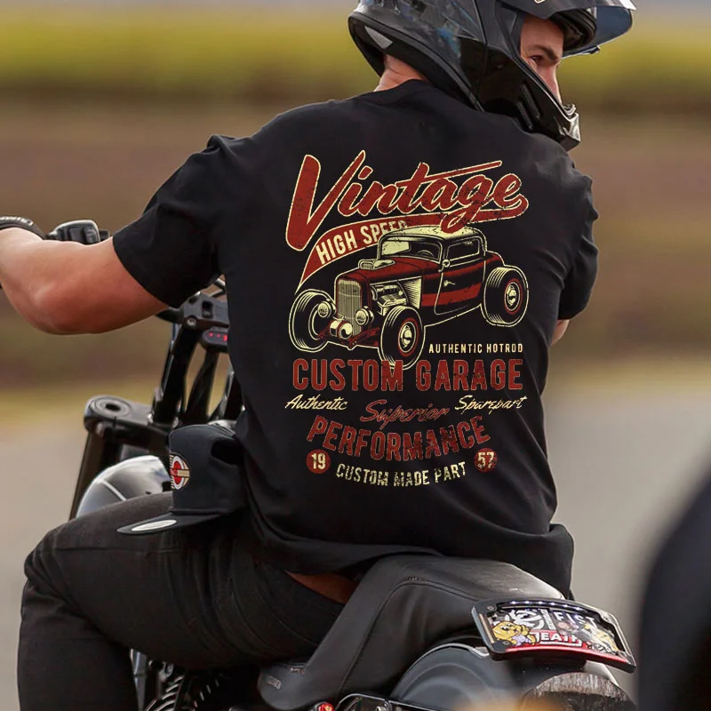 VINTAGE HIGH SPEED CUSTOM GARAGE Classic Car Print Men's T-shirt