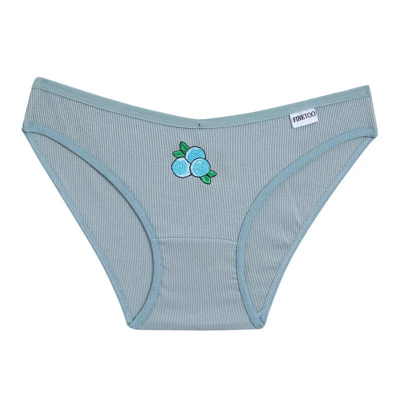 FINETOO Women Fruit Embroidery Panties M-2XL Cotton Underwear Sexy V Waist Briefs Ladies Soft Underpants Girls Panty Lingerie