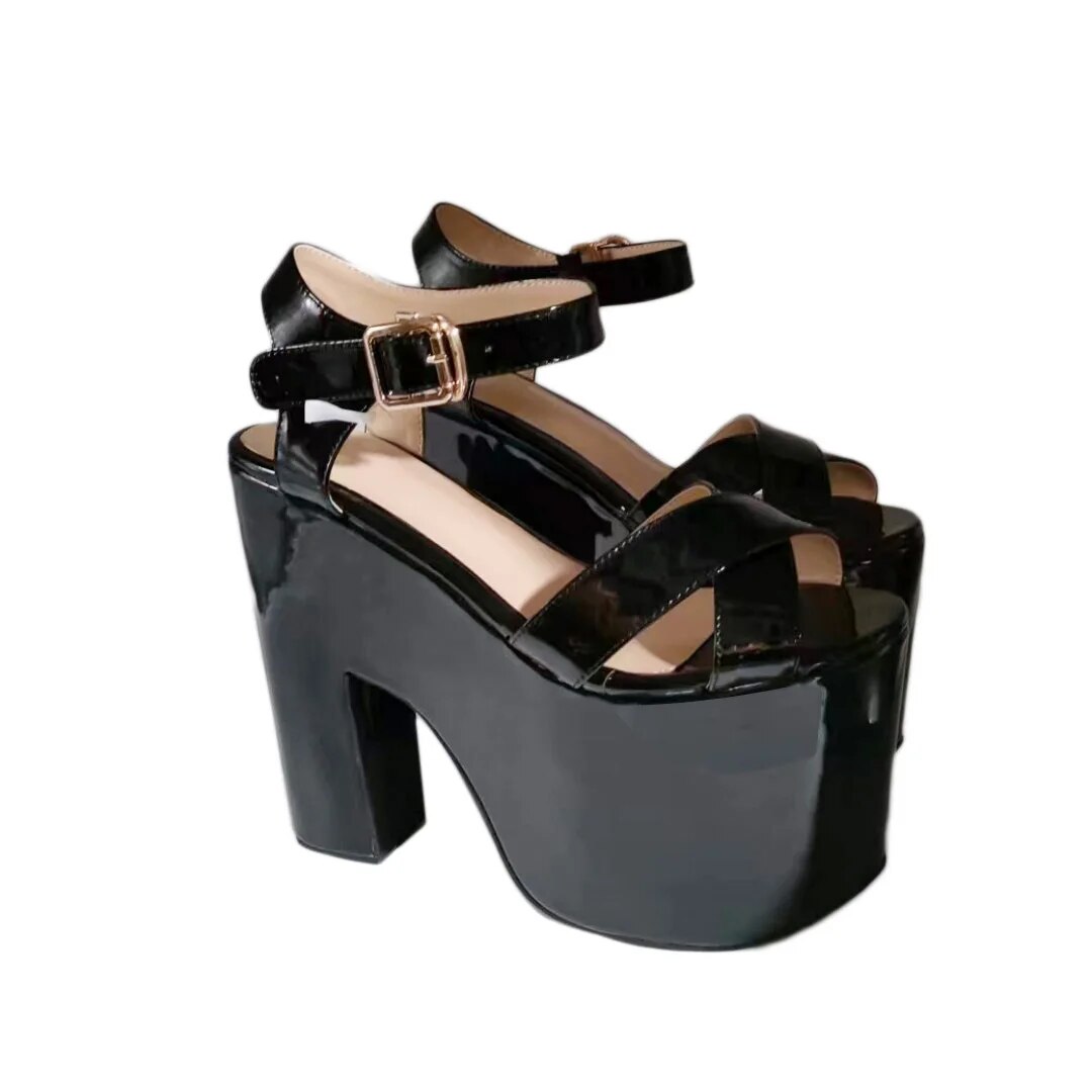 TAAFO Women's High Heel Sandals Lacquer Leather 16 Cm Irregular Heel Women's Shoes