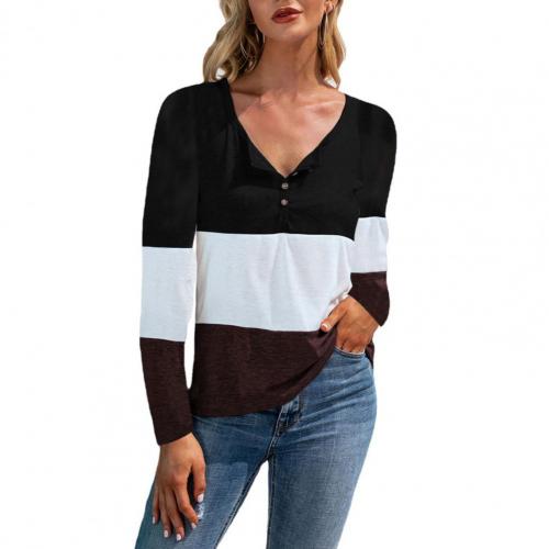 Women's top T-shirt stitching contrast color blusas pullover V-neck striped tops Autumn work casual T-shirt tops women 2021