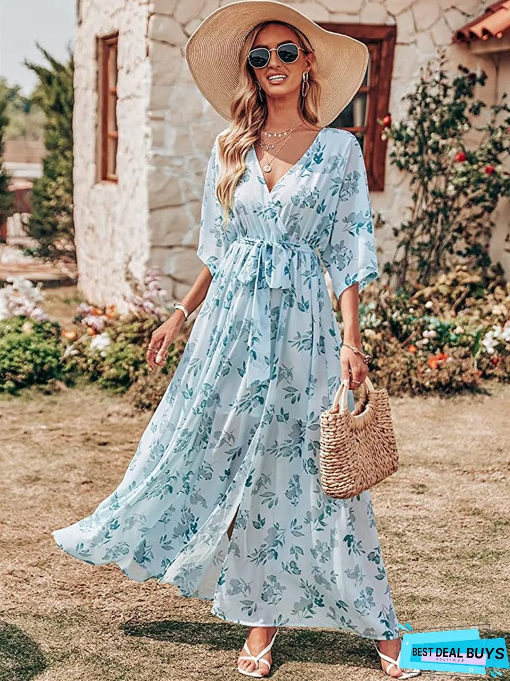 Explosions In Summer V-Neck Hot Print Long Dress Women
