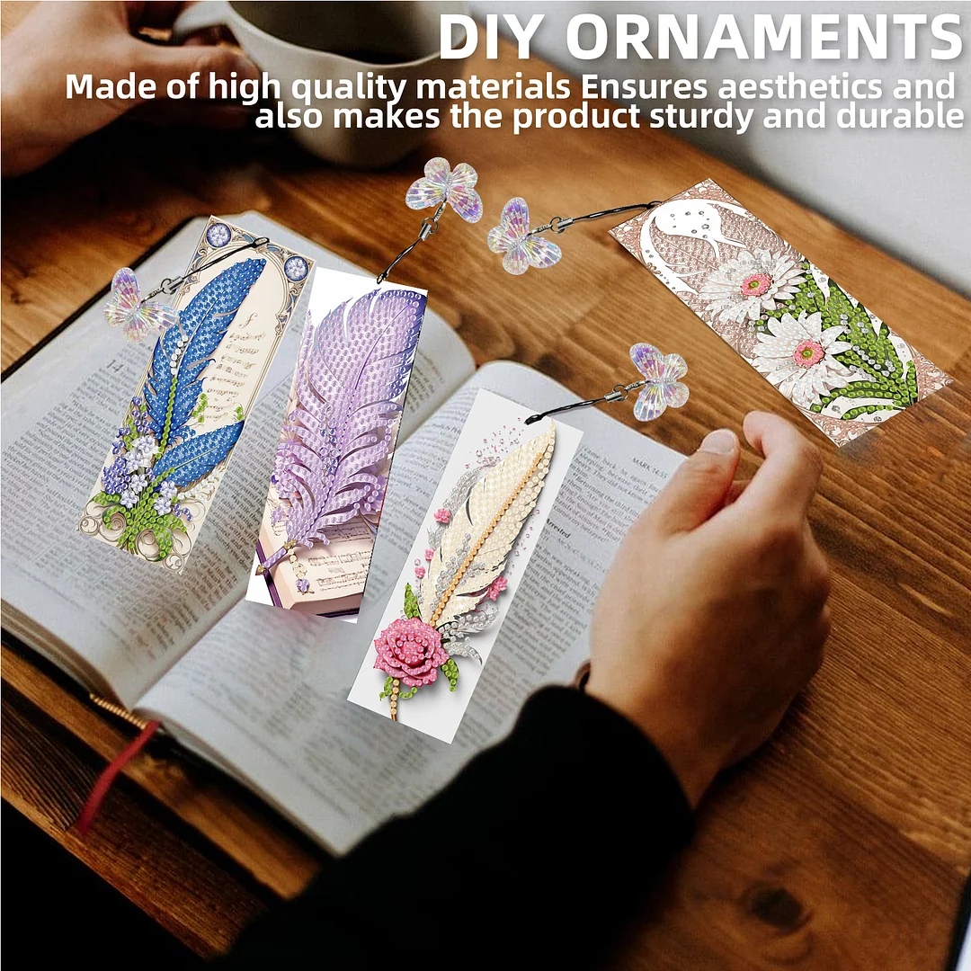 12Pcs Feathers Flowers DIY Diamond Art Painting Bookmark for Reading Enthusiasts