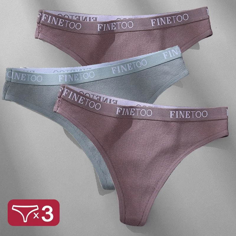 3PCS/Set Women's Panties Cotton Lingerie Female Underpants Sexy Briefs Thong G-String Finetoo Design Intimates T-back Pantys