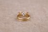 18K Yellow Gold Couple Rings | Men's Minimal Band & Women's 2.3ct Princess Cut Diamond Ring
