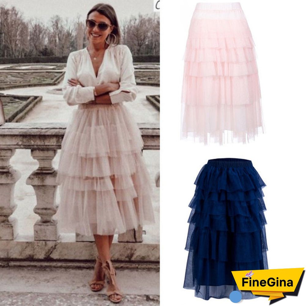 Fashion Summer Women Boho Lace Tiered Ruffle Flower High Waist Beach Long Skirt