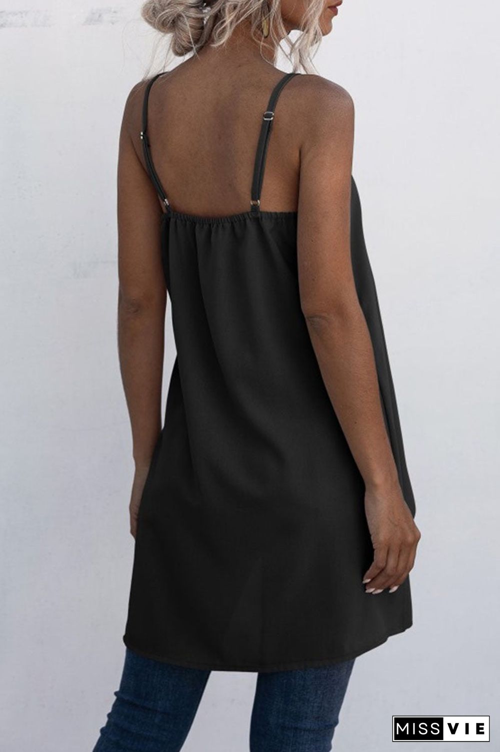 Fashion Casual Solid Split Joint Asymmetrical Spaghetti Strap Tops