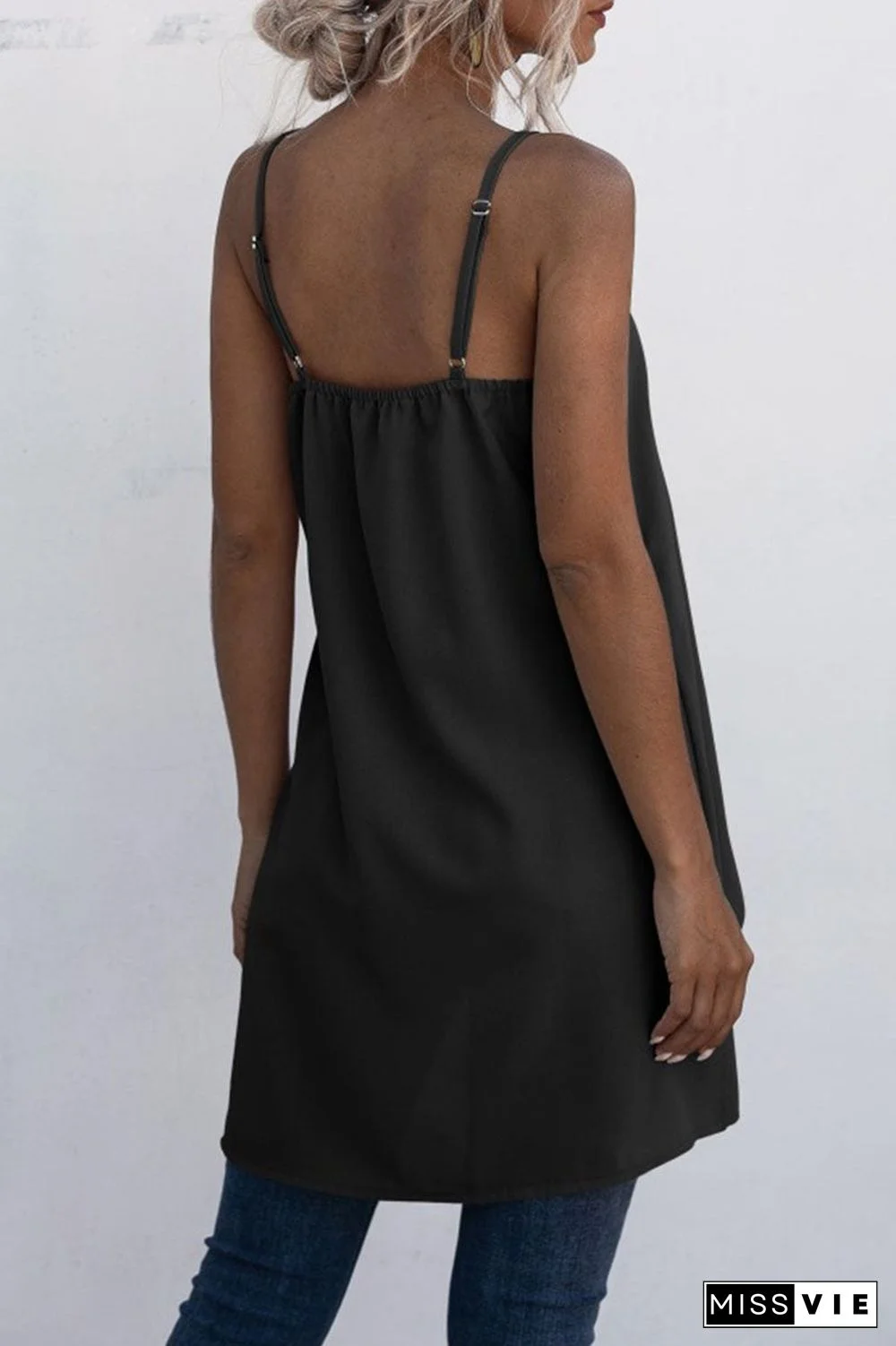 Fashion Casual Solid Split Joint Asymmetrical Spaghetti Strap Tops