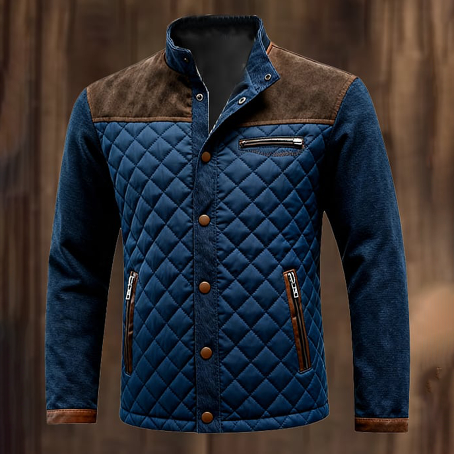 Casual Check Side-Slit Pocket Zip-Up Jacket