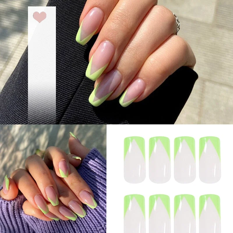 24pcs acrylic nail tips Ombre  Pearl Pink Fake Nail Super Long Stiletto Full Cover Color Glossy Acrylic Nail Kits Sets with Glue-Nail Inspo