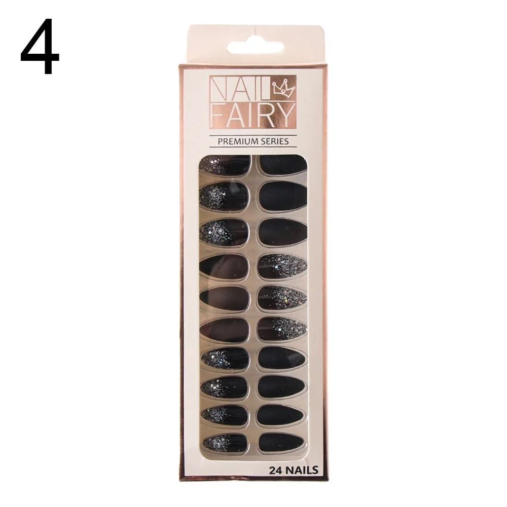 24/30Pcs/Set Reusable False Nail Tips Set Full Cover Shiny Matte Nail Tips With Designs Press On Nails Art Fake Extension Tips-Nail Inspo