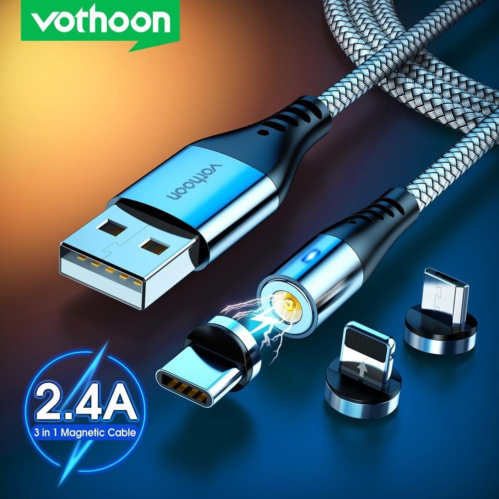 Vothoon 2.4A Magnetic Micro USB Type C Cable For iphone 11 Pro Xs Samsung S10 S7 Xiaomi Magnet Charger Mobile Phone Cable Cord