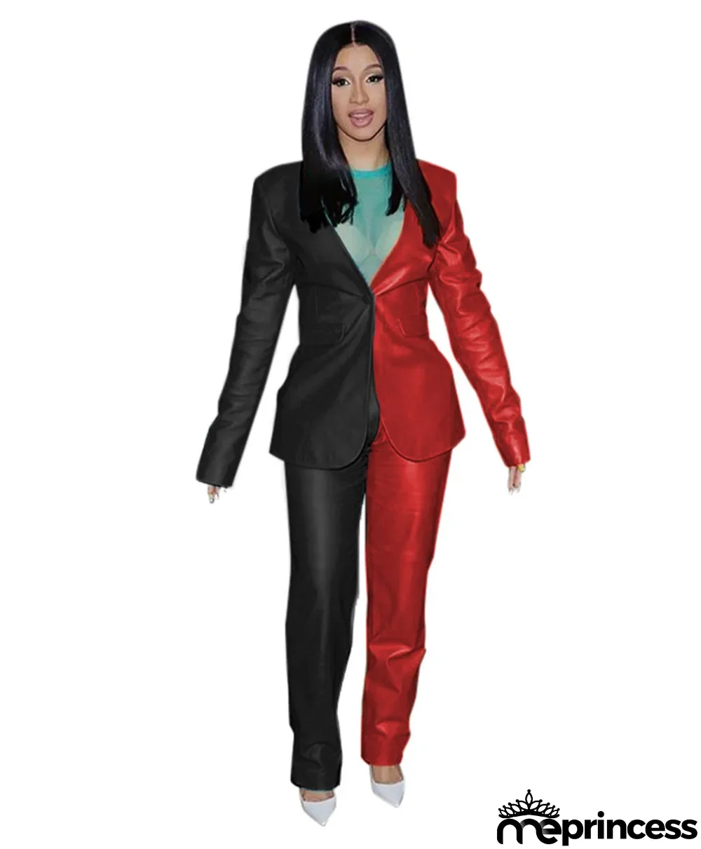 Fashion PU Soft Leather Suit Splicing Temperament Suit