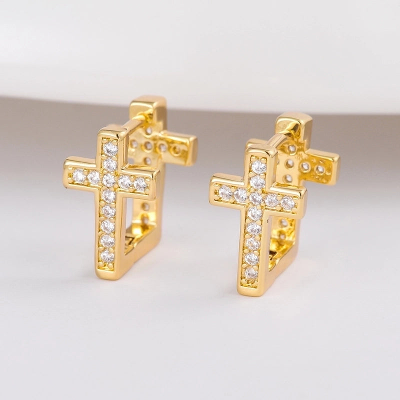 1 Pair Fashion Exquisite Copper Plating 18K Gold Inlaid Square Crystal Zircon U-Shaped Cross Ear Clip