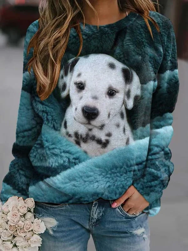 Fashion Dog Print Long-Sleeve Sweatshirt