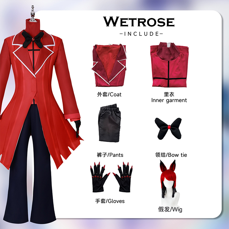 [Wetrose] Mr. Vox Charlie Morningstar Charlotte Alastor Lucifer Vaggie Angel Dust Devil Hotel  Cosplay Wig Suit Costume