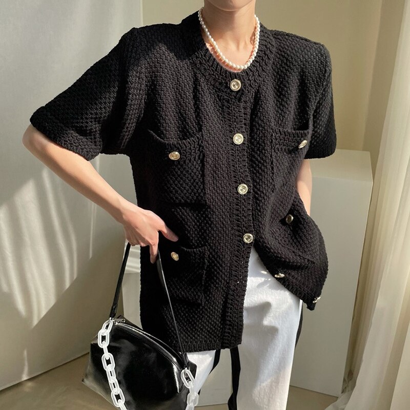 Women Vintage Single Breasted Knitted Solid Thin Cardigan
