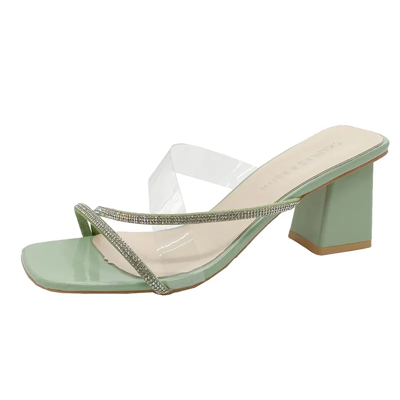 Breakj Breakj New Women's Coarse And Slippers Korean Version Of Simple Fashion Transparent Cool Slippers Outside The Square Half Slippers