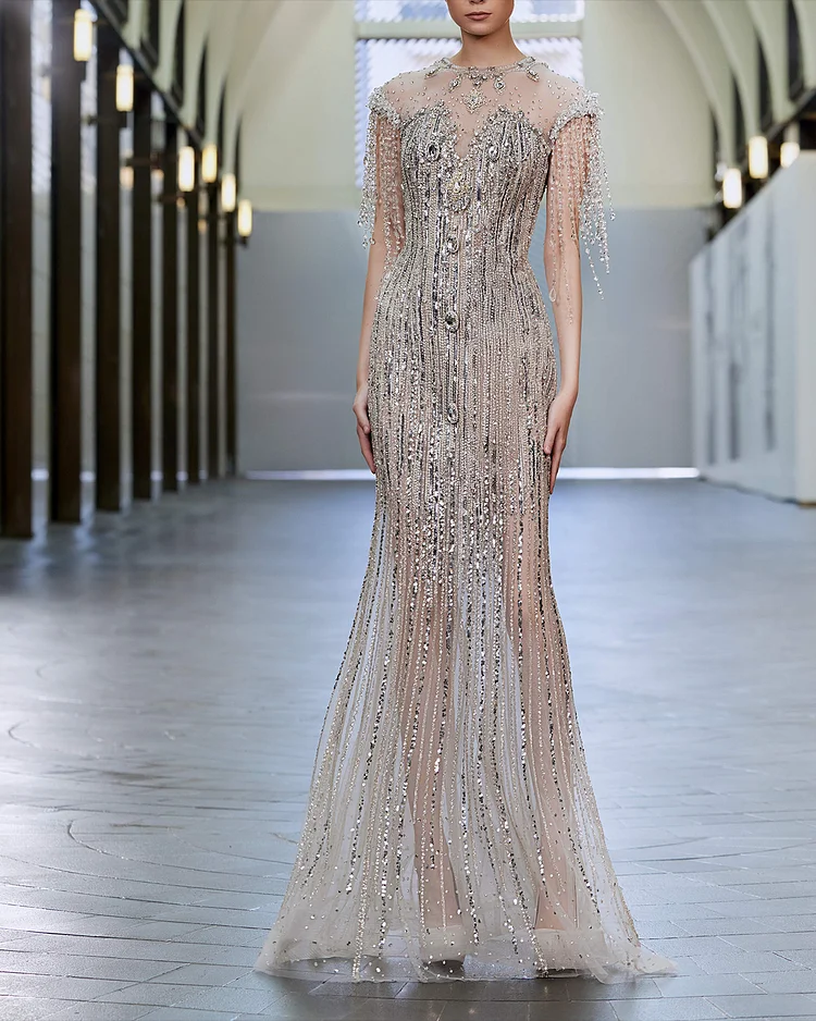 Women's Mesh Sequined Tassel Dress