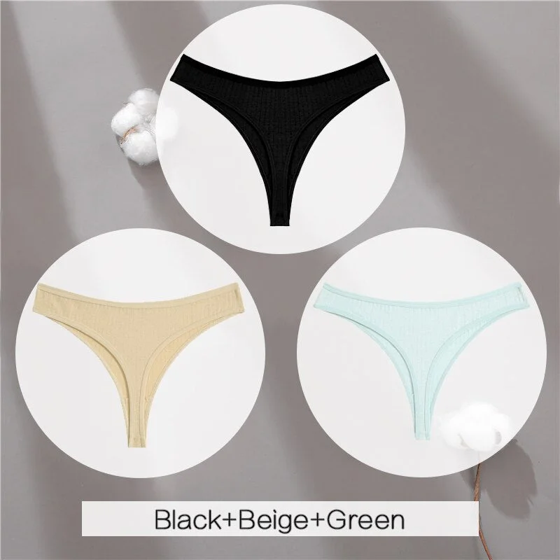 FINETOO Cotton Thongs Women 3Pcs/set Soft T-back Underpants S-XL Ladies G-string Underwear Low Waist Cotton Panty Lingerie New