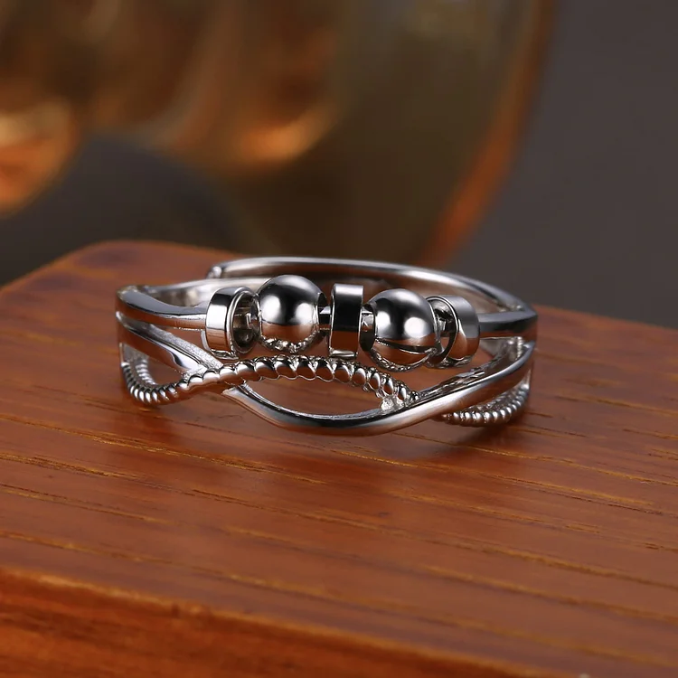 S925 Silver Spinning Bead Adjustable Anxiety Ring