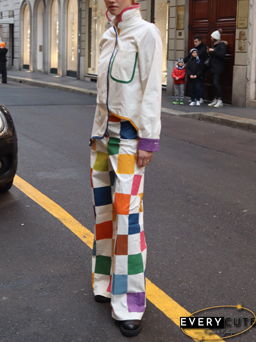 Loose Contrast Color Plaid Casual Pants Bottoms