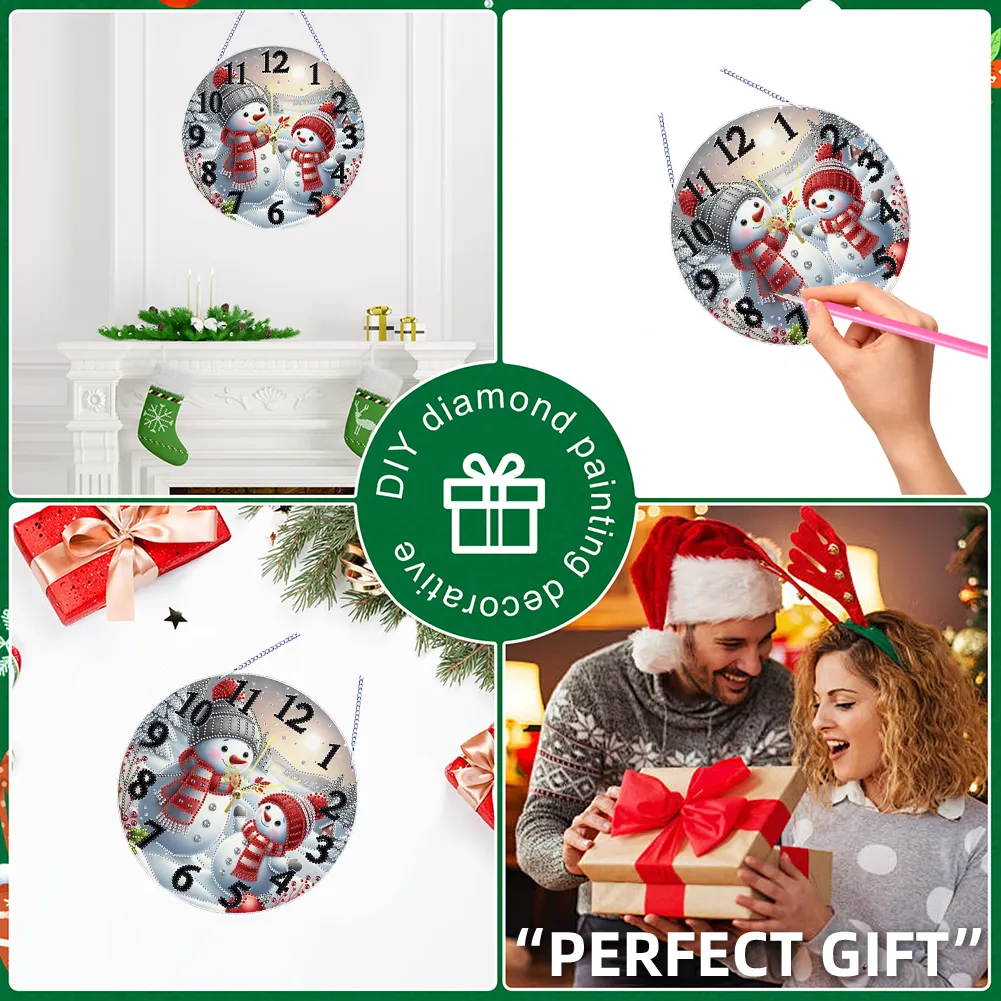 2D Flat DIY Xmas Diamond Painting Ornament with Clock Function Creative Craft