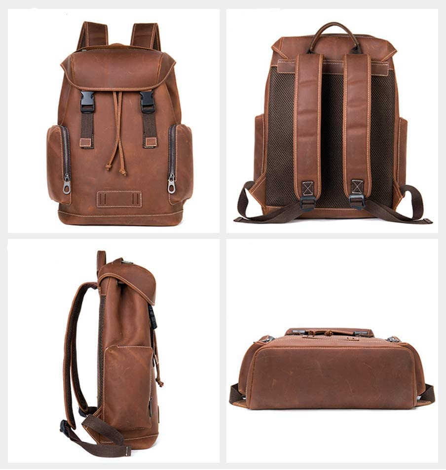 Men's Crazy Horse Leather Backpack Vintage Travel Office School Top Handle Bag