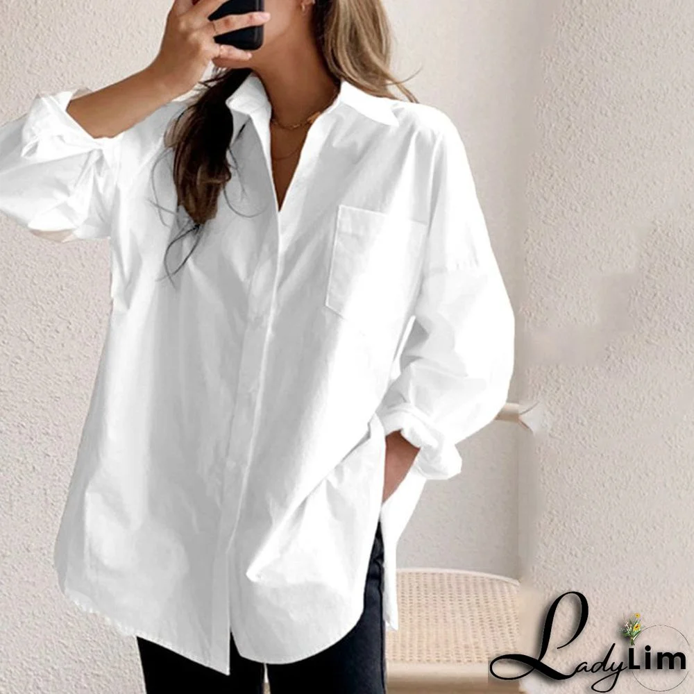 White Plain Collared Long Sleeve Shirt