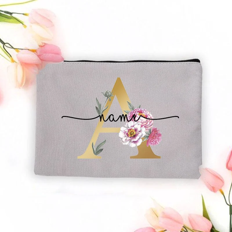Personalized Custom Letter+name Makeup Bag Bridesmaid Maid of Honor Wedding Bachelorette Party Gift Canvas Cosmetic Zipper Pouch