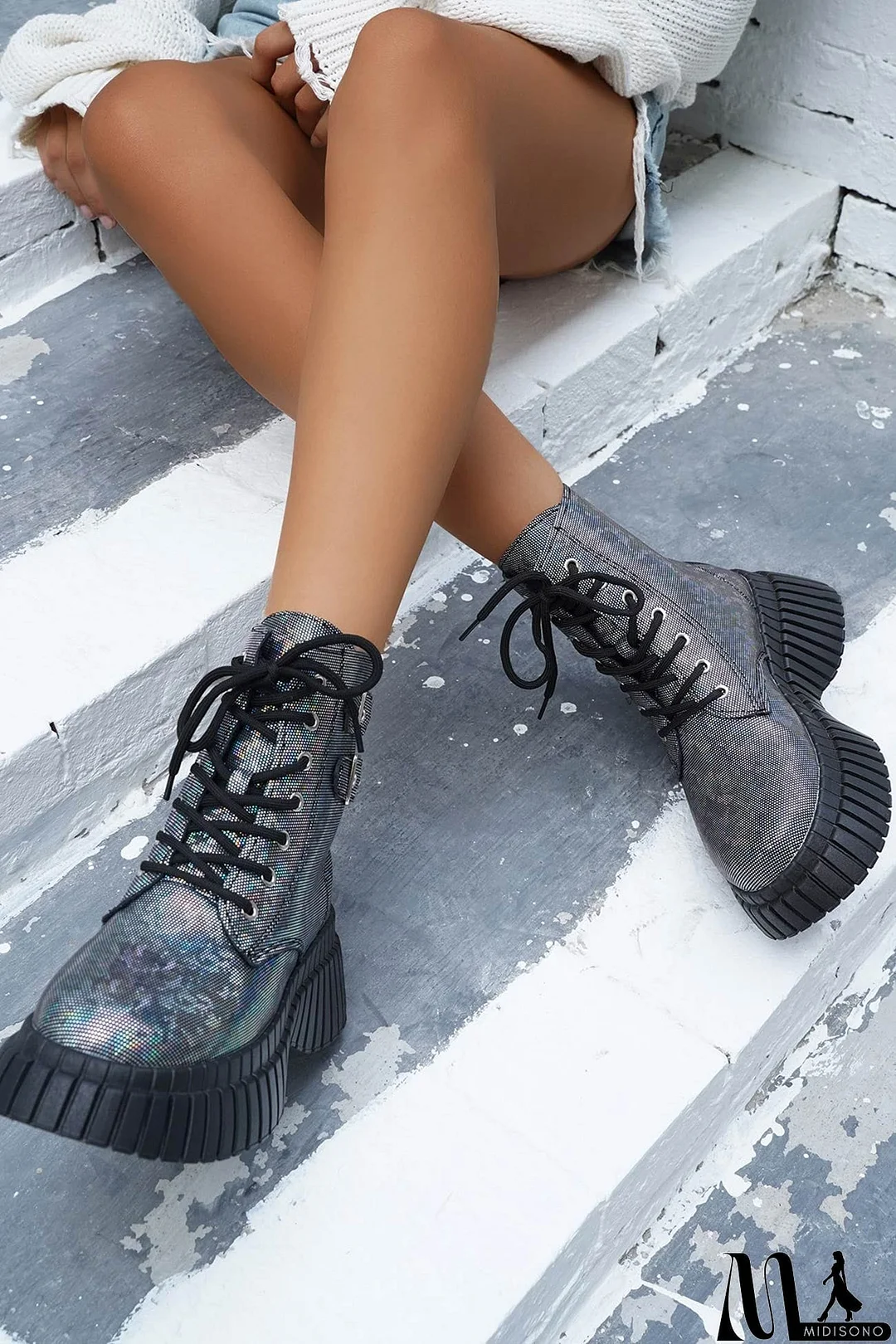 MidiSono - Glossy Platform Martin Boots