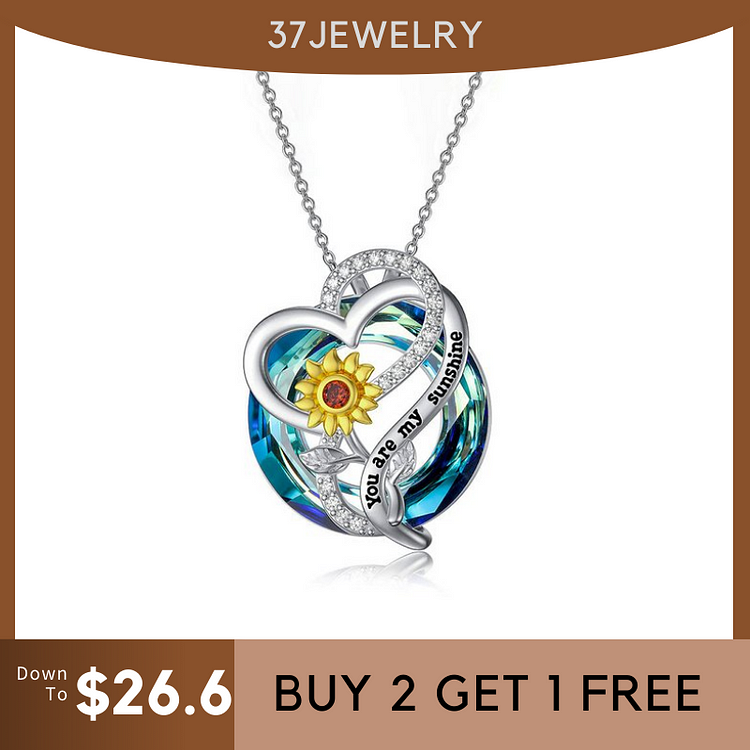 For Granddaughter - S925 You are My Sunshine Crystal Heart Sunflower Necklace