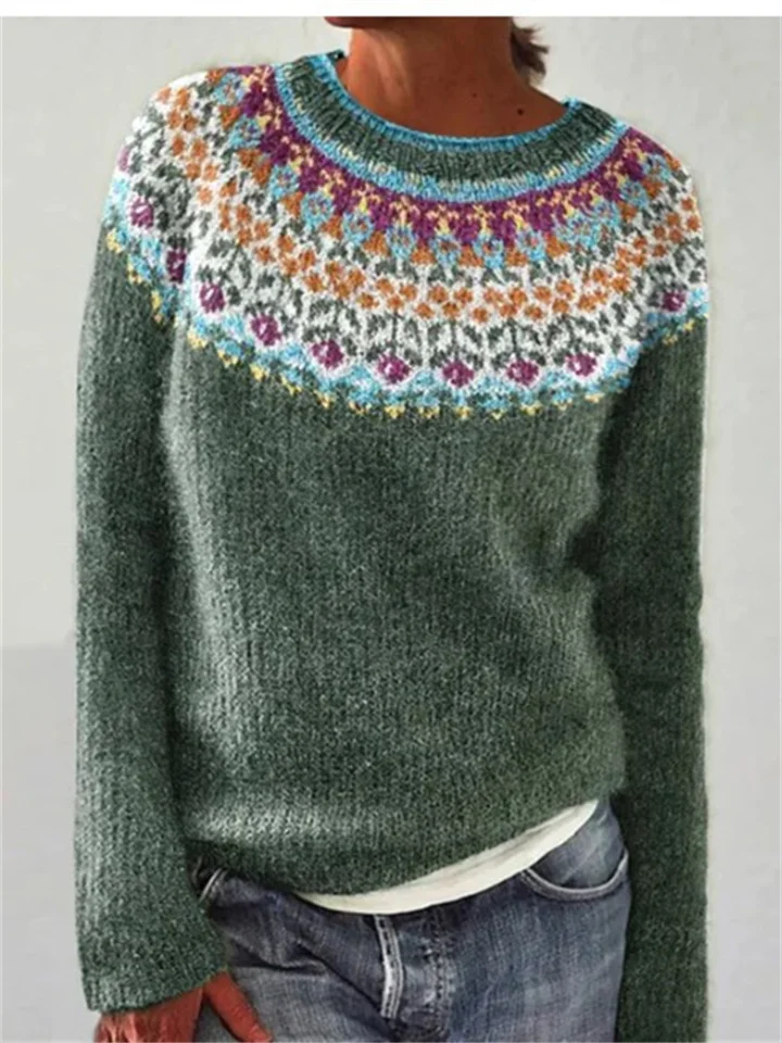 New Sweater Women Round Neck Loose Fashion Knitwear Printed Sweater-JRSEE