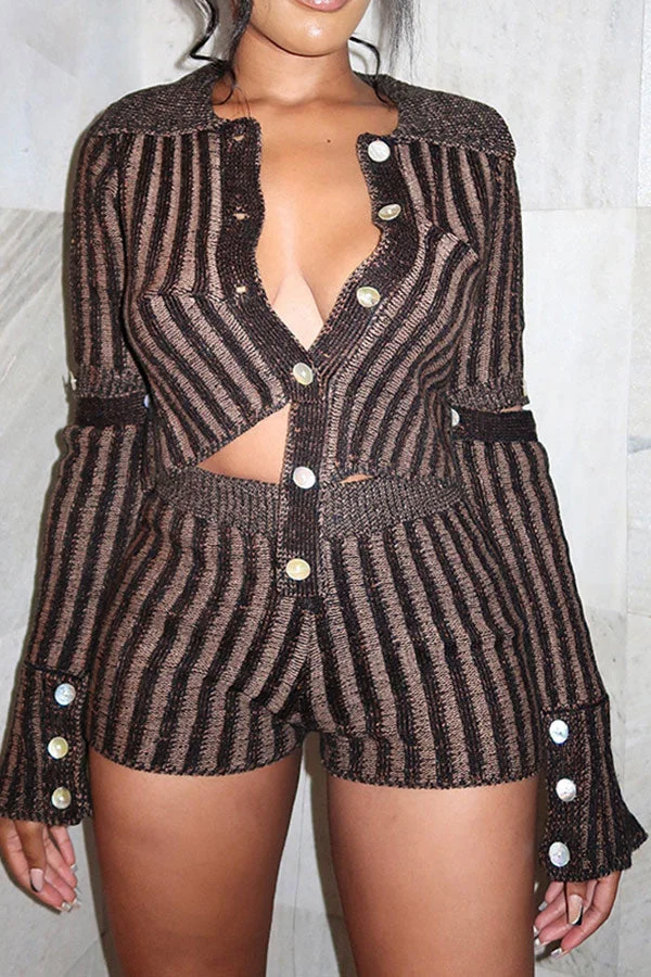 Fasheicon Striped Casual Single Breasted Pant Suit