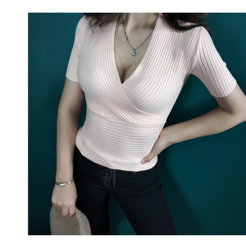 Threefruit costumes for women hot sexy Knit Sweaters Women 2025 Pullovers Ladies Sexy Low-cut Pull Femme Well Elastic Woman Sweater Summer T-shirts Crop Tops