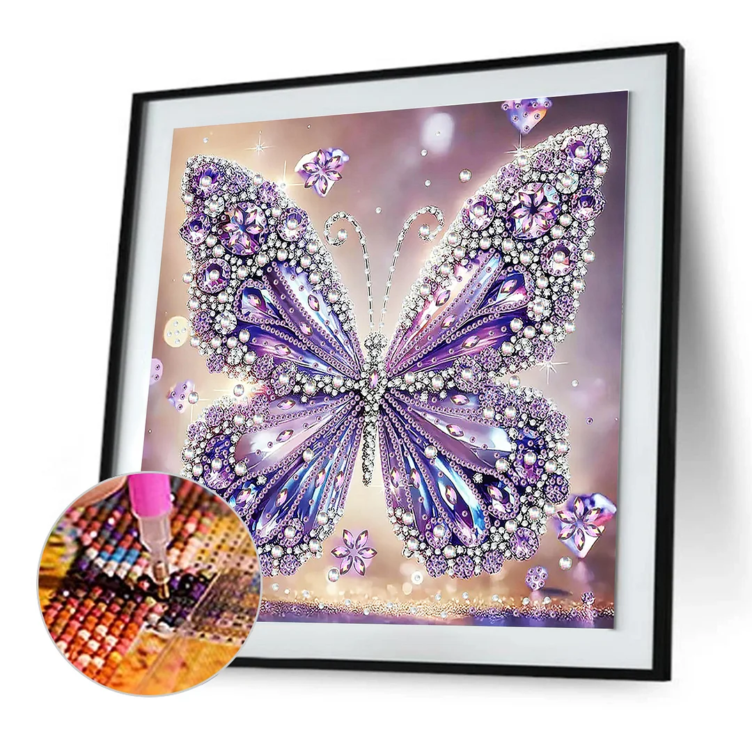 Purple Butterfly - Partial Special Shaped Drill Diamond Painting Kits (Canvas|30*30cm)