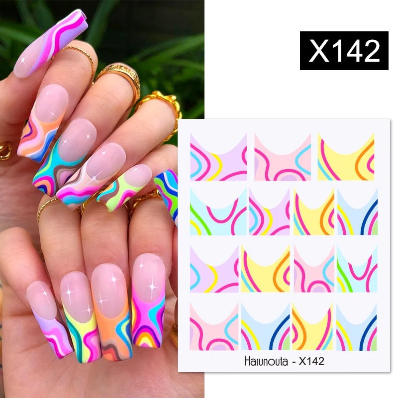 Harunouta Butterfly Flower Design Leaves Nail Water Decals Color Wave Geometric Line Charms Sliders Decoration Tips For Nail Art-Nail Inspo