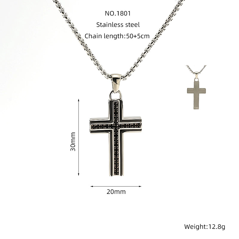 Jewelry Hip-Hop Retro Punk Cross 304 Stainless Steel Artificial Rhinestones Inlay Pendant Necklace