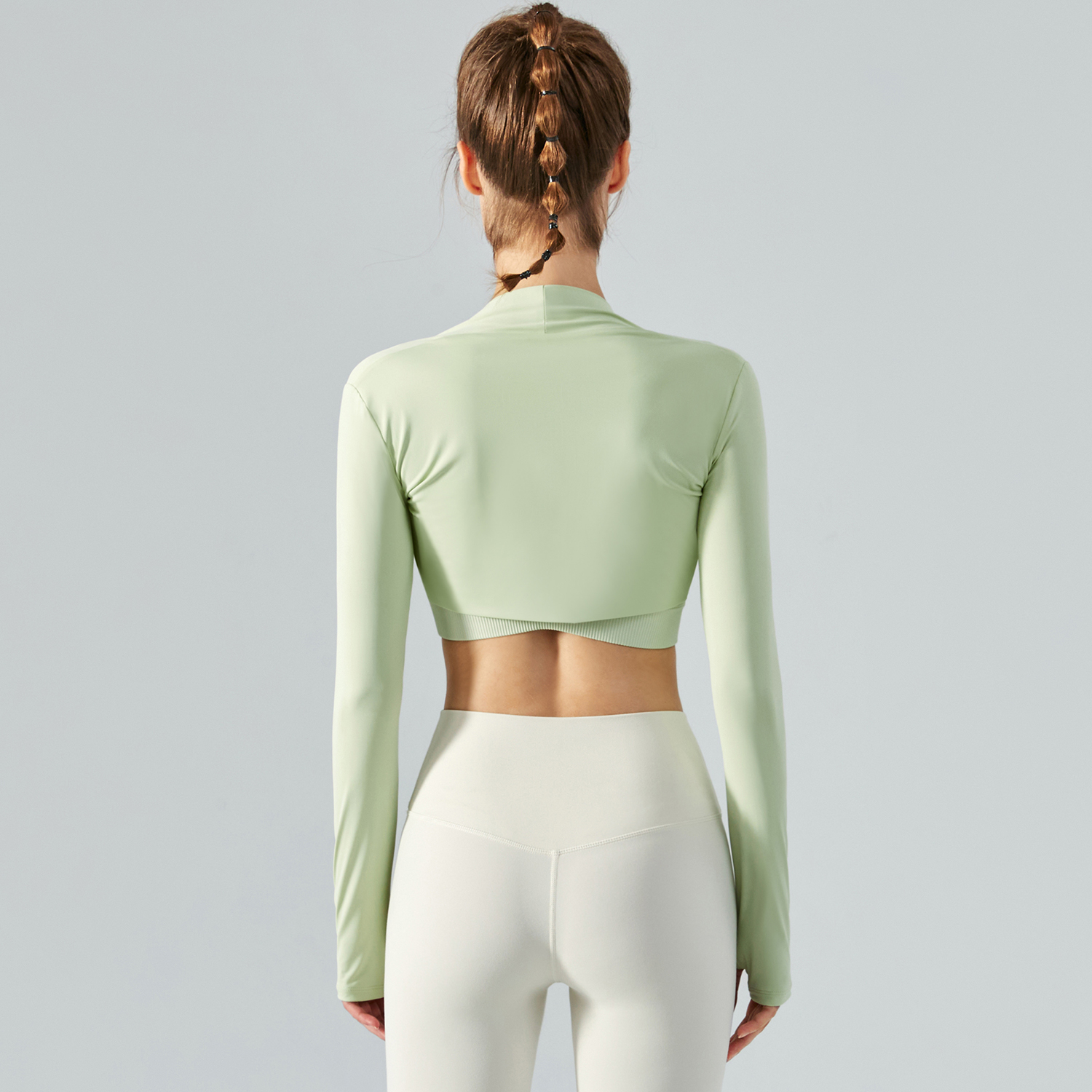 Buy Hergymclothing Spring Rain Green long sleeve crop sunscreen waistcoat thin running jacket with thumb holes at an affordable price